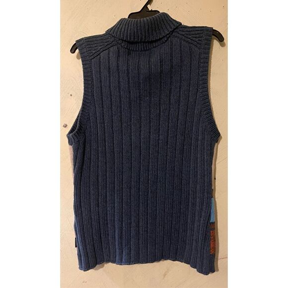 Woolrich Women’s L Sweater Vest Cable Knit Mountains Bears Fish Theme - Picture 4 of 5